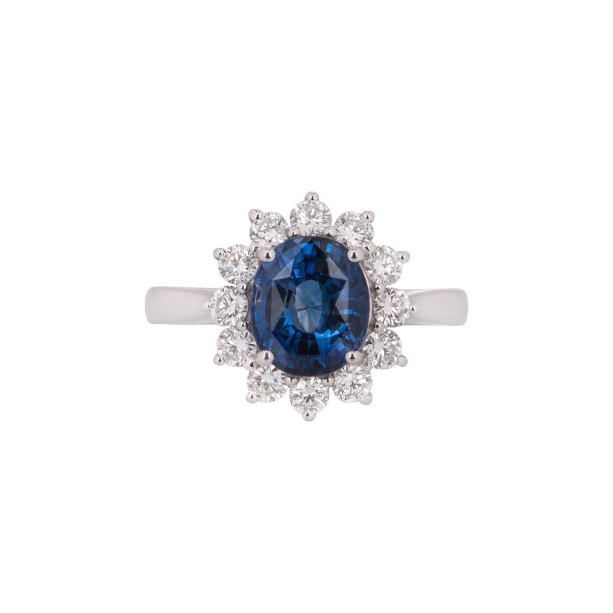 Round Cut Sapphire and Diamond Engagement Cocktail Ring 2.80 Carat