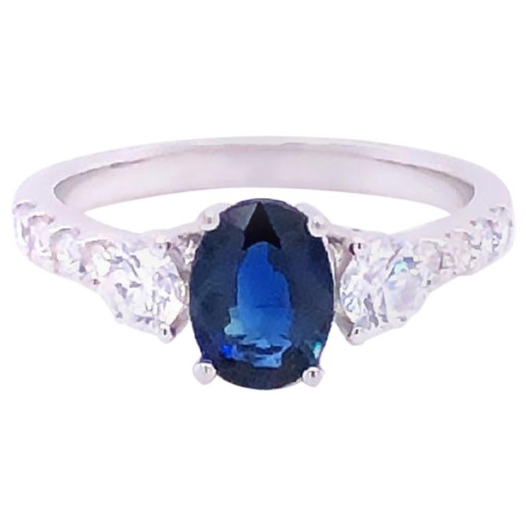 Sapphire and Diamond Engagement Fashion Ring in 14 Karat White Gold For Sale