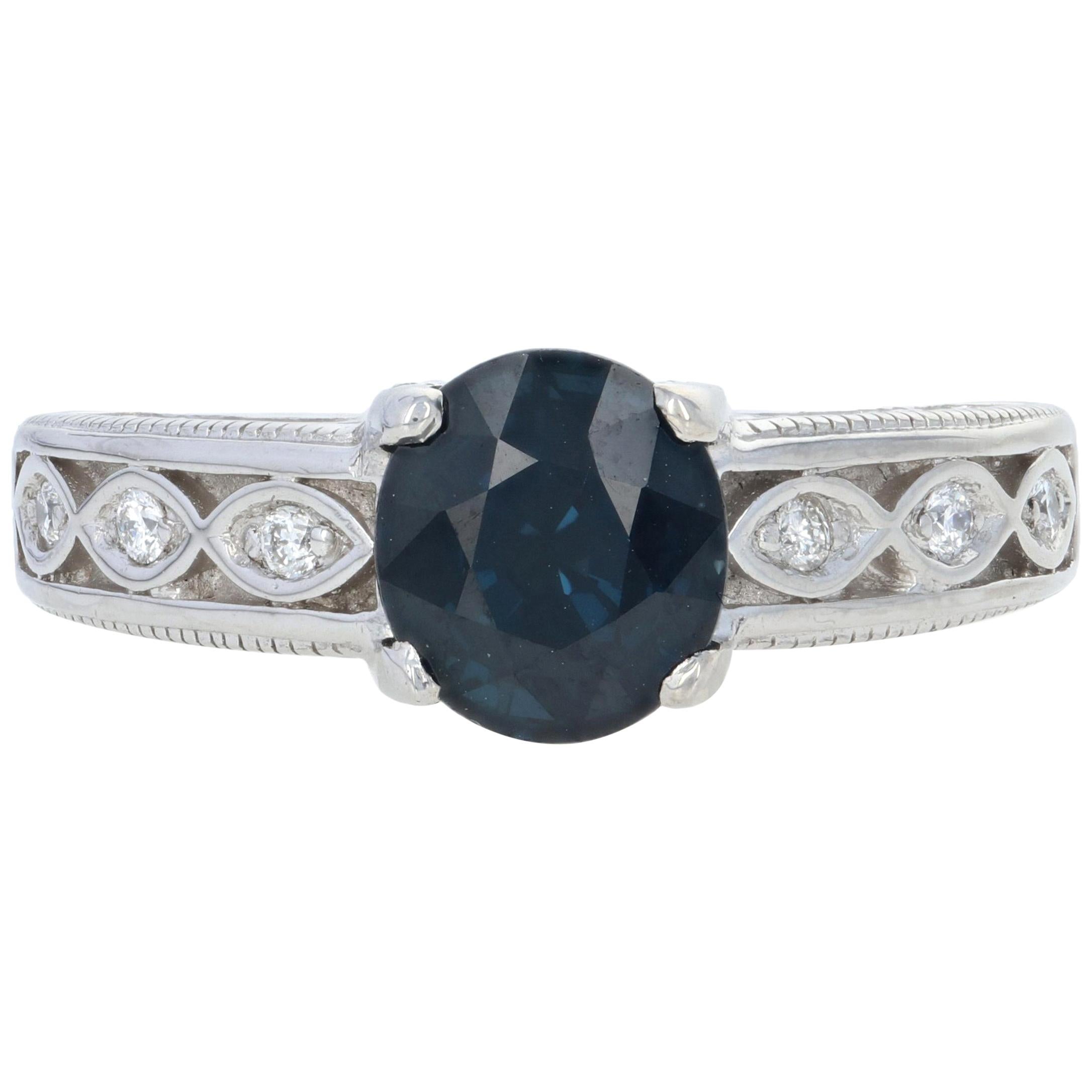 Sapphire and Diamond Engagement Ring, 14 Karat White Gold Genuine 2.80 Carat