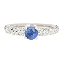 Sapphire and Diamond Engagement Ring, 14 Karat White Gold Round Cut 1.17 Carat