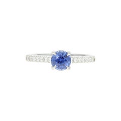 Sapphire and Diamond Engagement Ring, 950 Platinum Round Cut 1.12 Carat