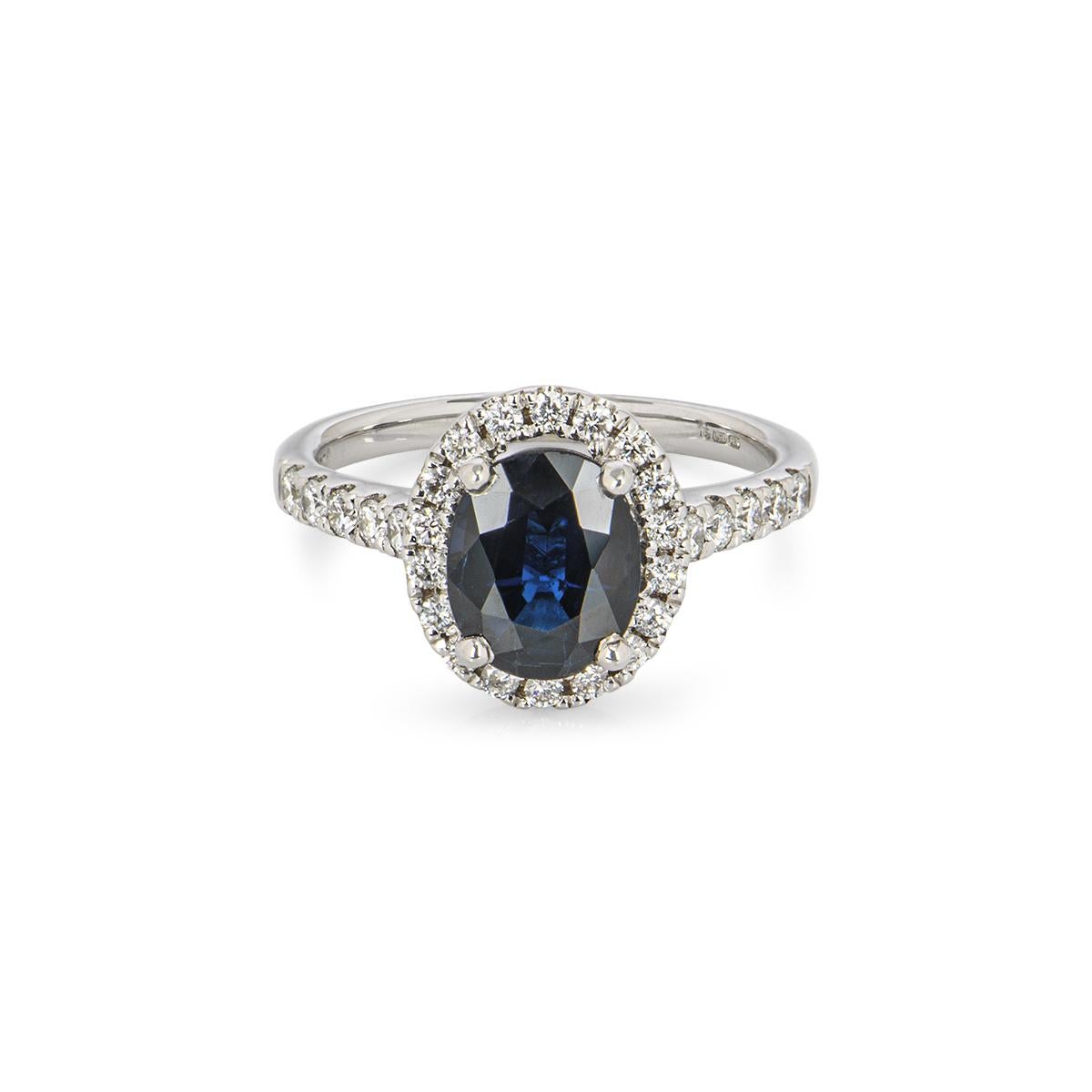 Oval Cut Sapphire and Diamond Engagement Ring For Sale