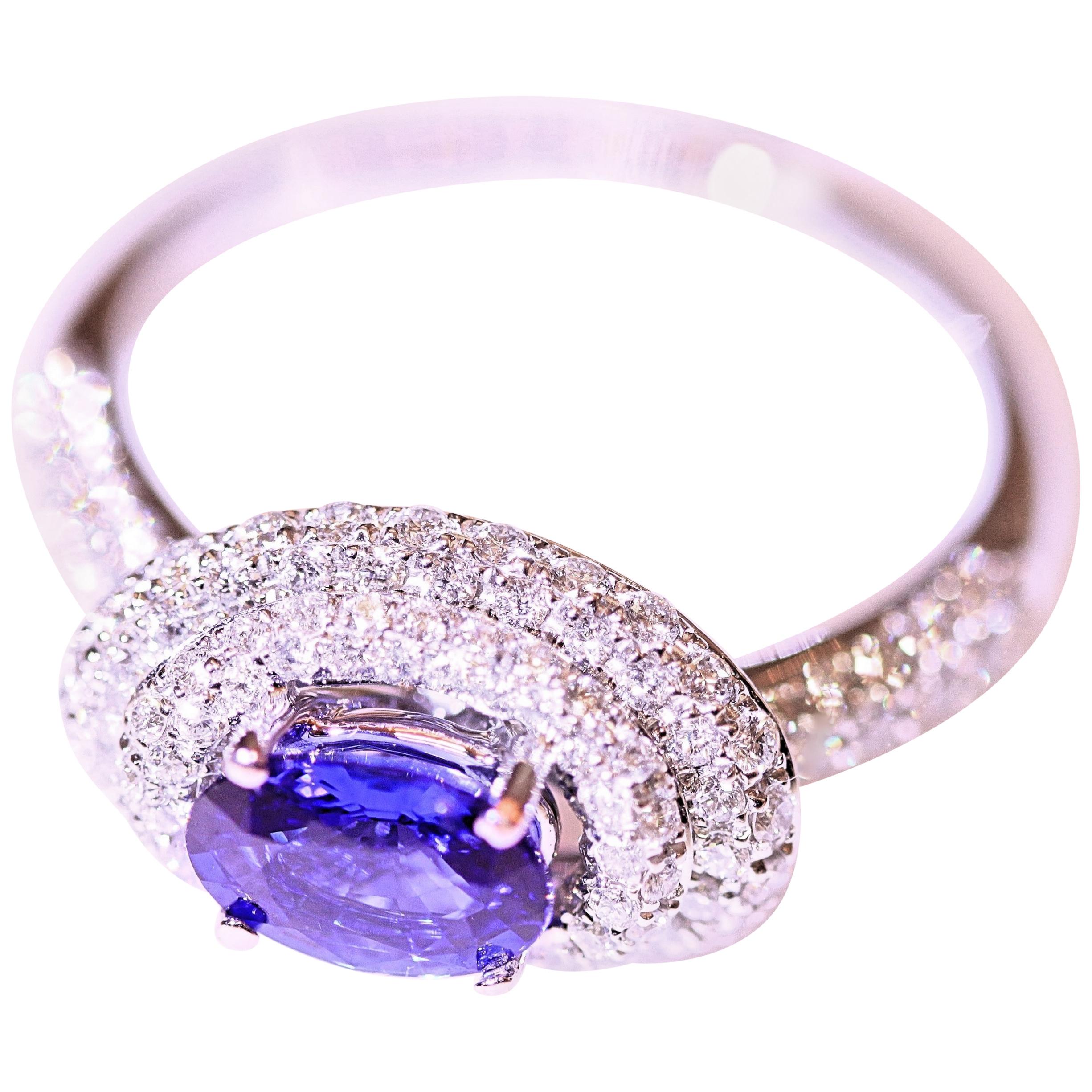 Sapphire and Diamond Engagement Ring or Right Hand Fashion Ring For Sale