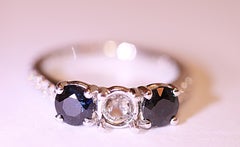 Sapphire and Diamond Engagement Ring Semi Mount 14 Karat White Gold