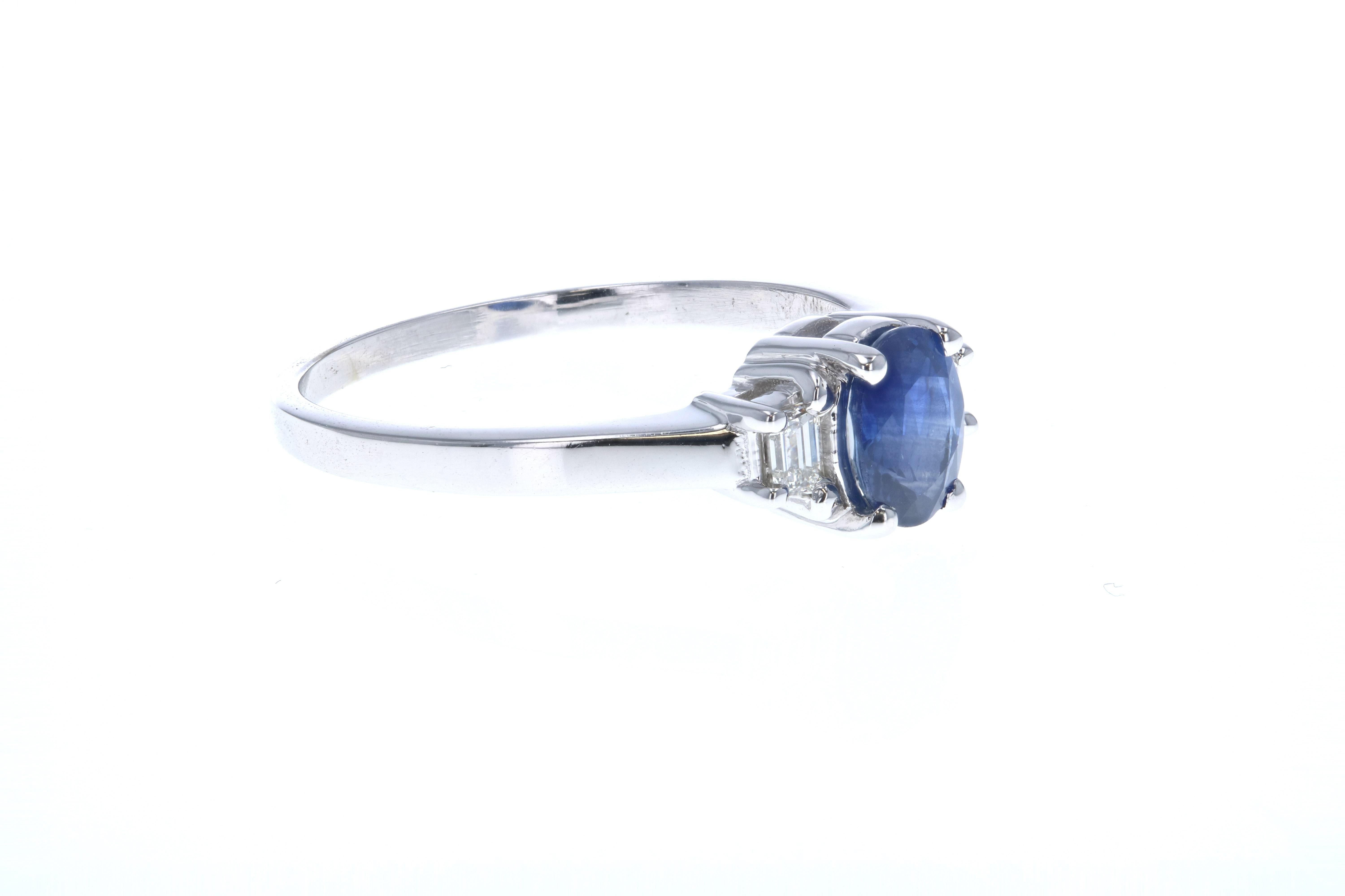 Art Deco Sapphire and Diamond Engagement Ring 'Side Diamonds' For Sale