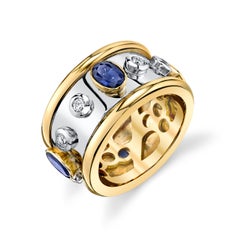 Sapphire and Diamond Eternity Band in White and Yellow Gold, 1.84 Carats Total