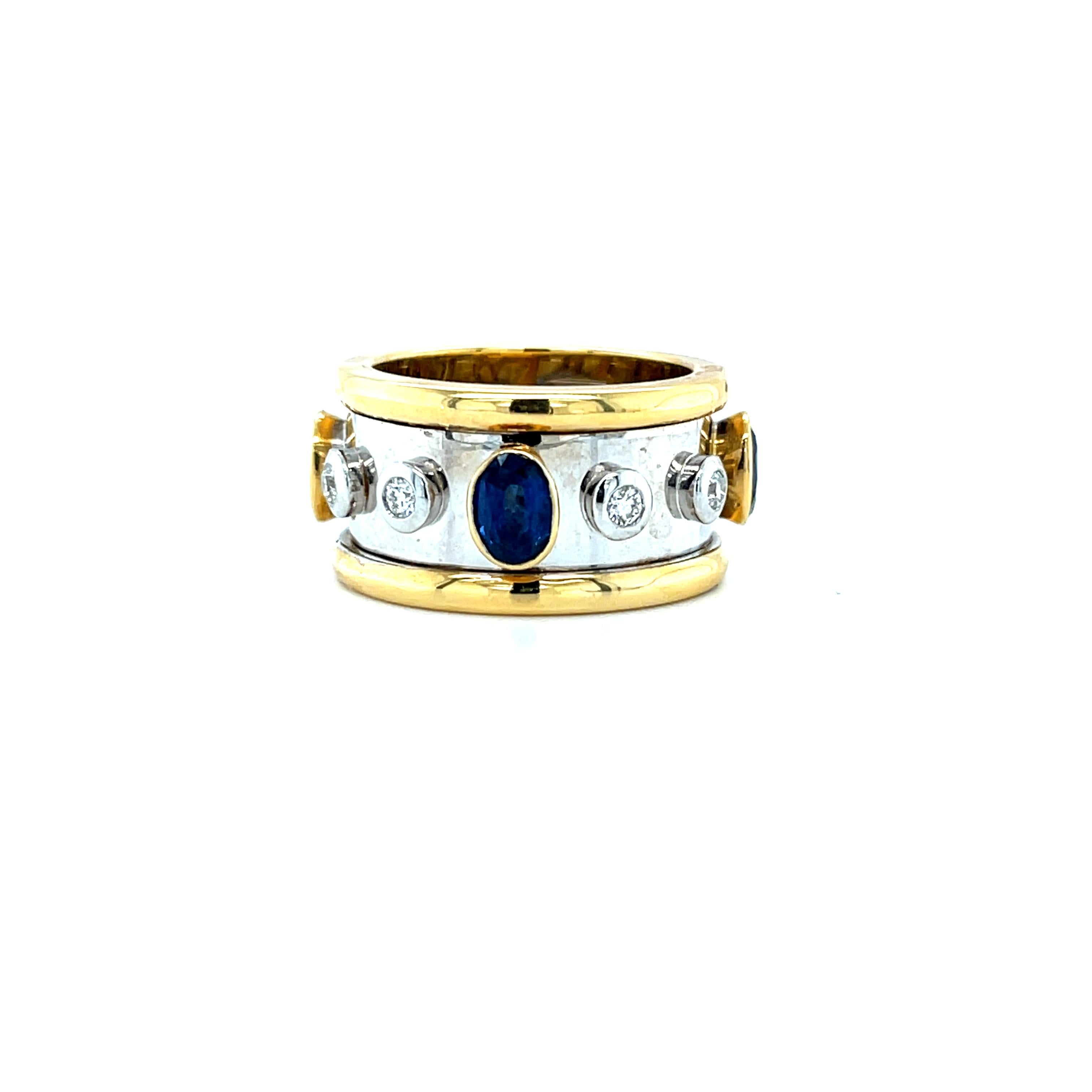 Sapphire and Diamond Eternity Band in White and Yellow Gold, 1.84 Carats Total In New Condition For Sale In Los Angeles, CA