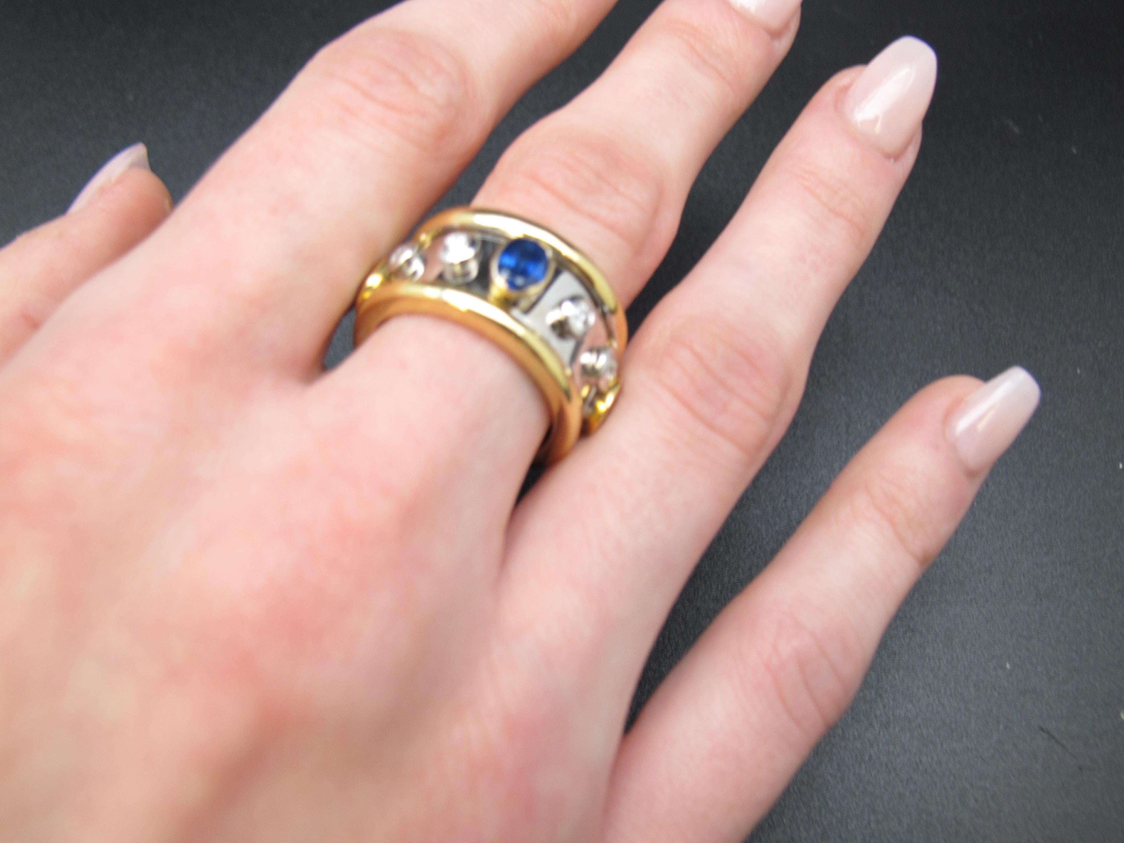 Sapphire and Diamond Eternity Band in White and Yellow Gold, 1.84 Carats Total For Sale 1