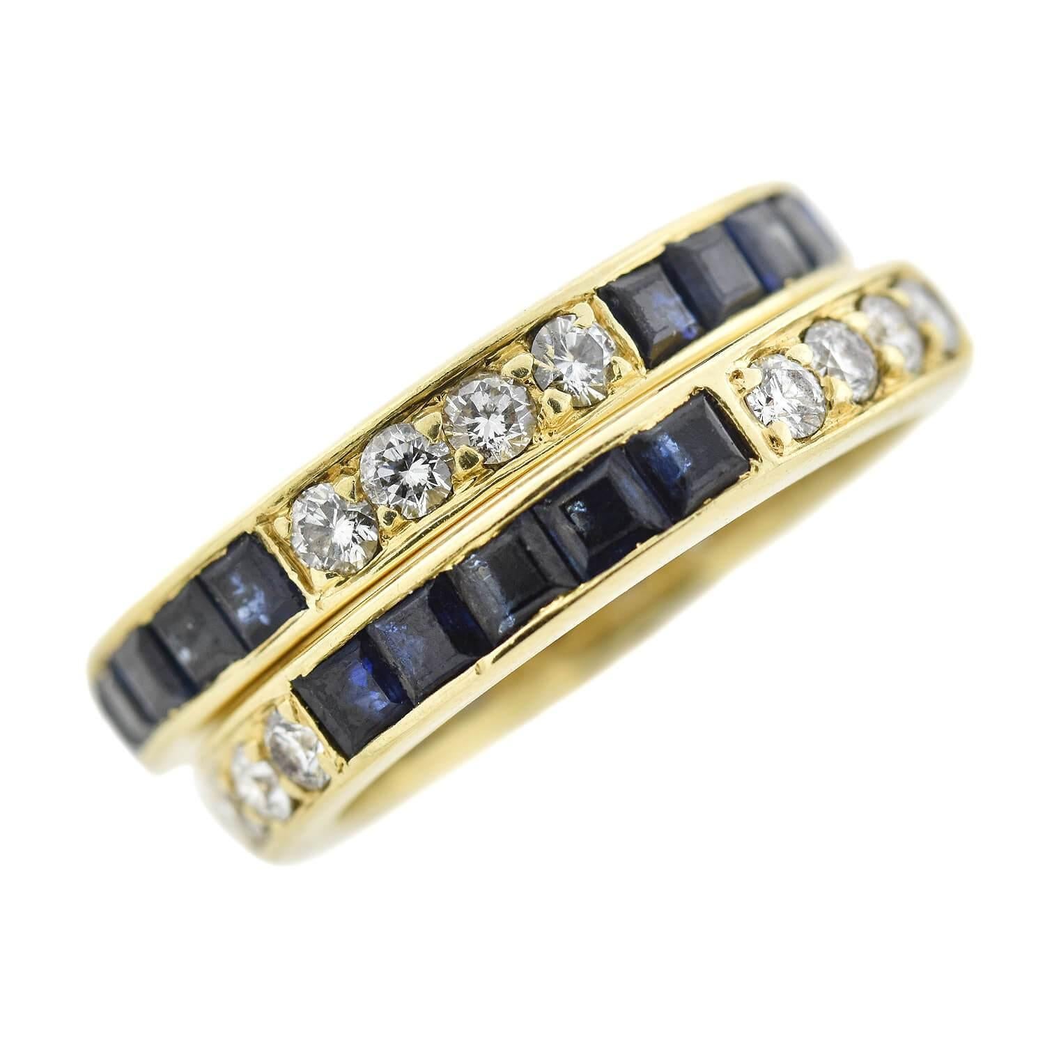 Square Cut Sapphire and Diamond Eternity Band 'Pair of 2'