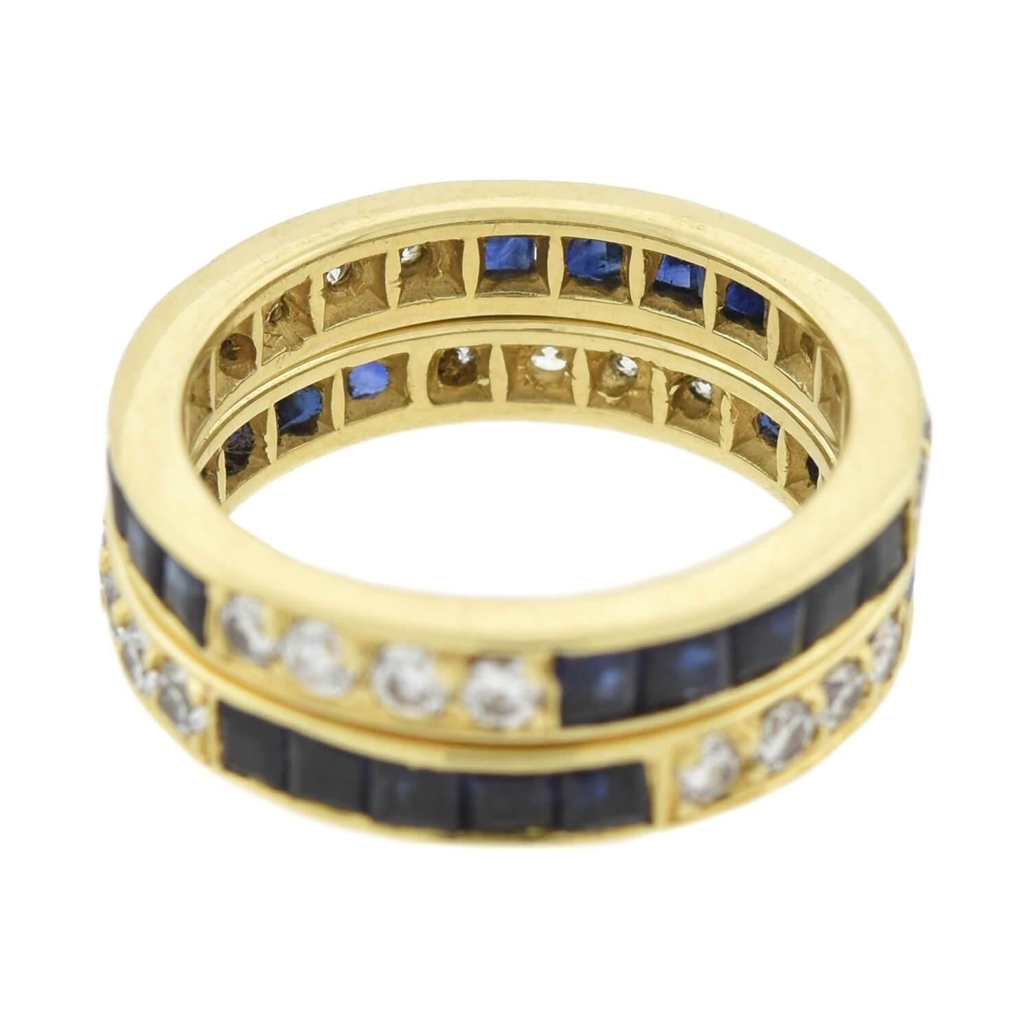 Sapphire and Diamond Eternity Band 'Pair of 2' In Fair Condition In Narberth, PA