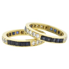 Retro Sapphire and Diamond Eternity Band 'Pair of 2'