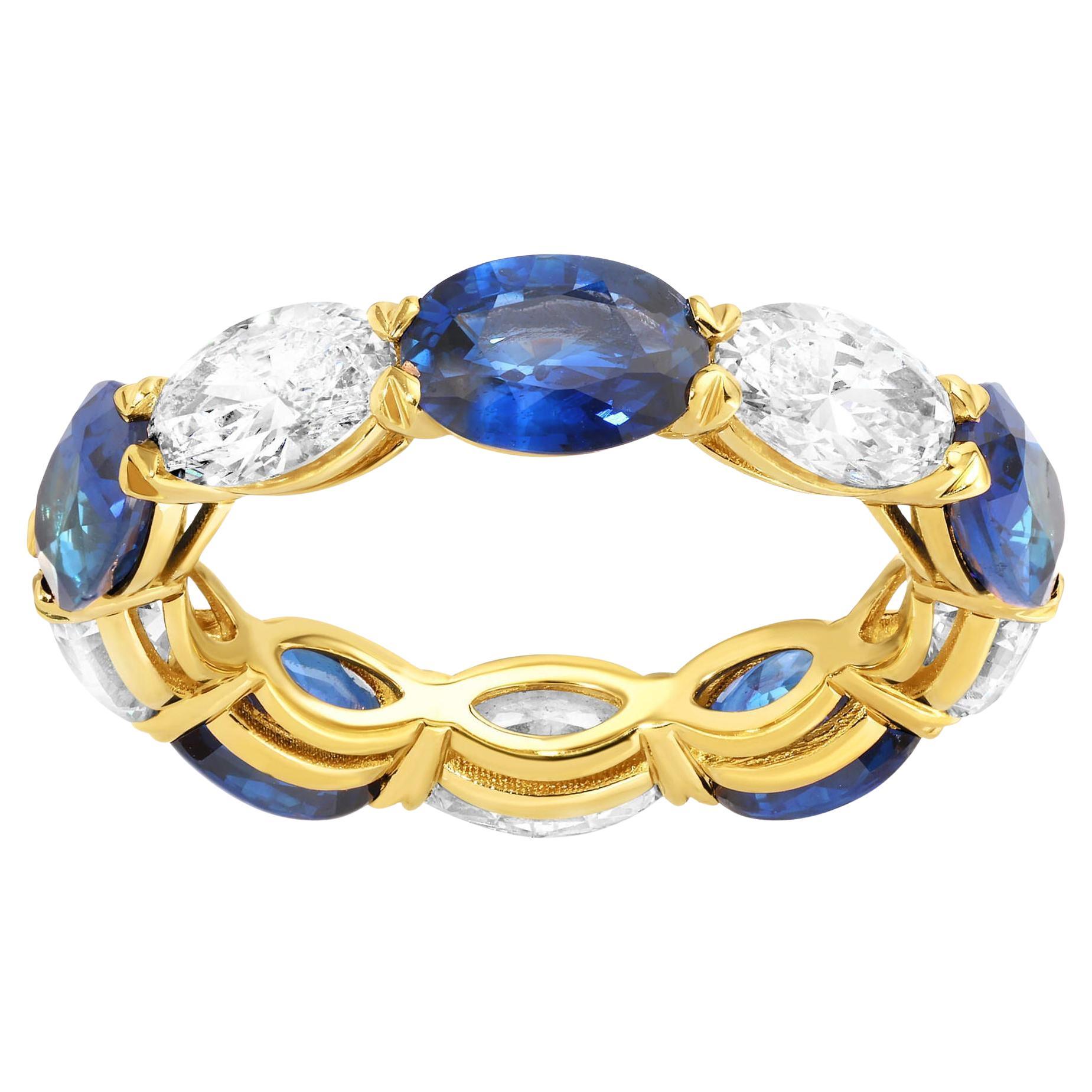Anillo Eternidad Zafiro y Diamante Talla Oval 6,74 Quilates Oro Amarillo 18K