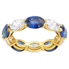 Sapphire and Diamond Eternity Band Ring Oval Cut 6.74 Carats 18K Yellow Gold