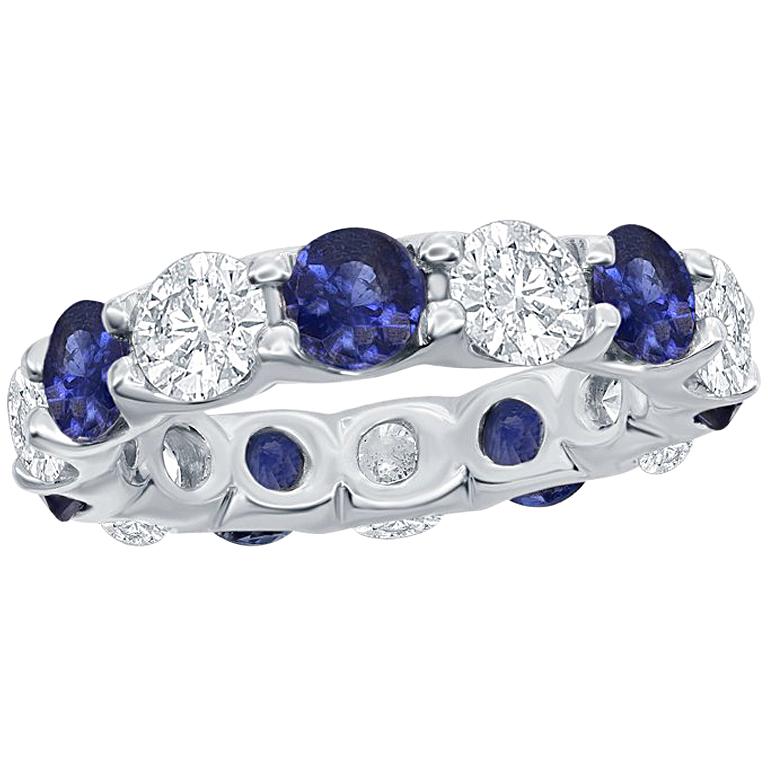 Sapphire and Diamond Eternity Platinum Ring For Sale