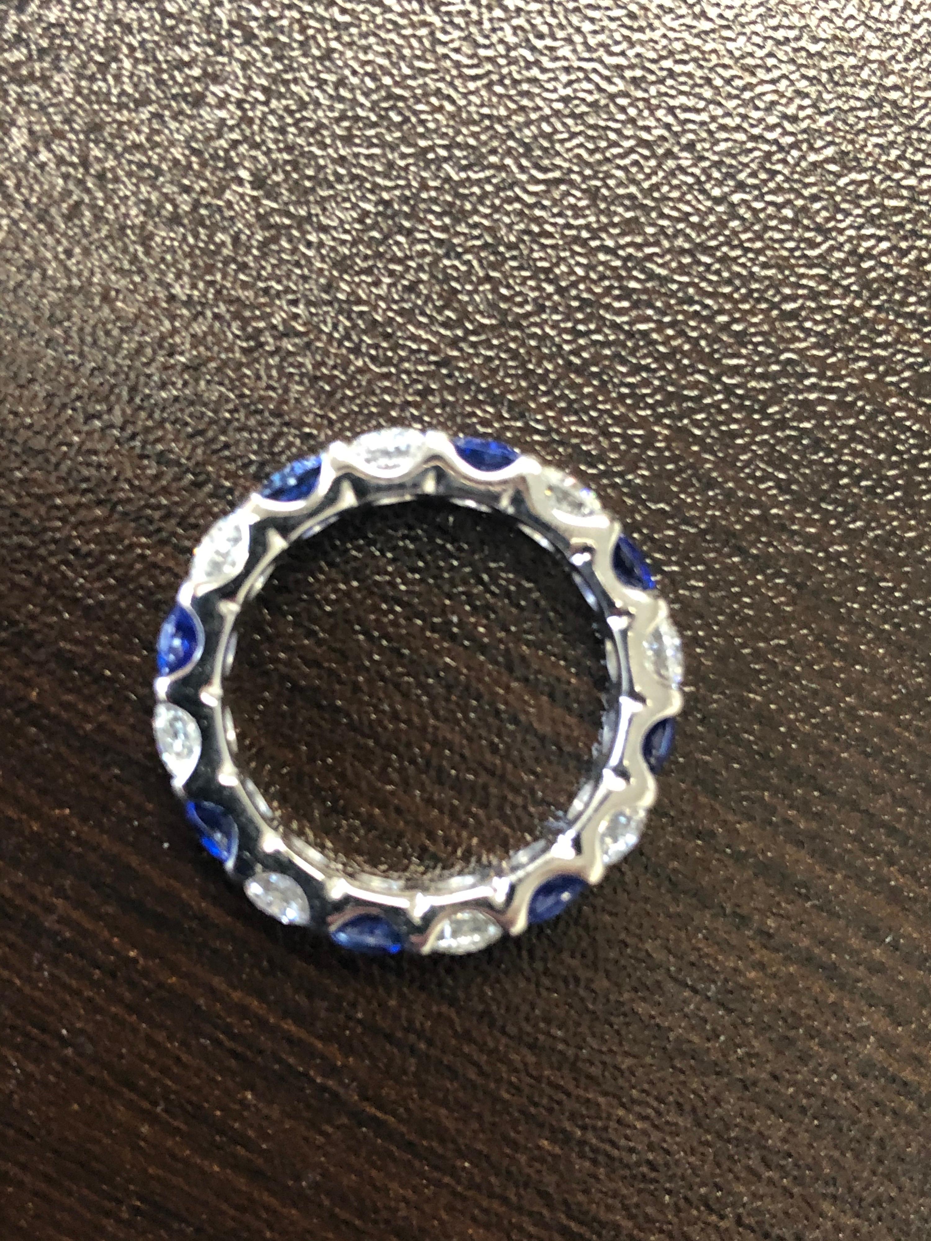 Modern Sapphire and Diamond Eternity Ring 14 Karat White For Sale