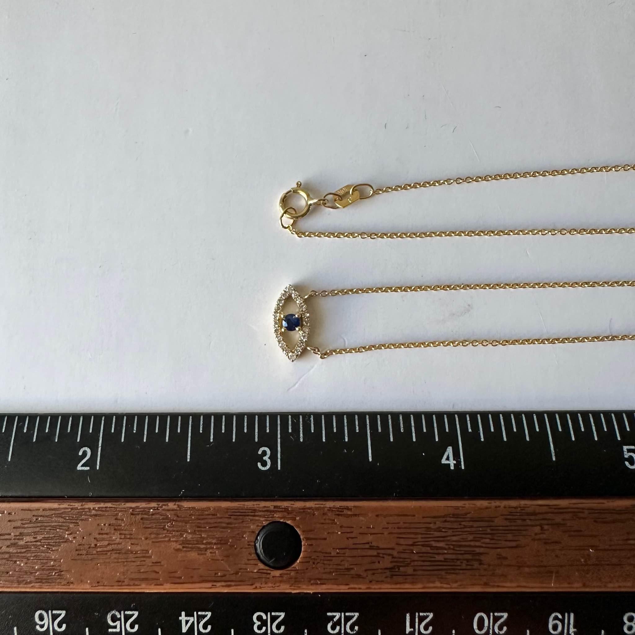 Saphir und Diamant Böses Auge Halskette aus 10kt Gelbgold - 0,10ctw Diamanten Damen