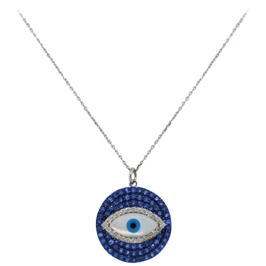 Sapphire and Diamond Evil Eye Pendant Necklace