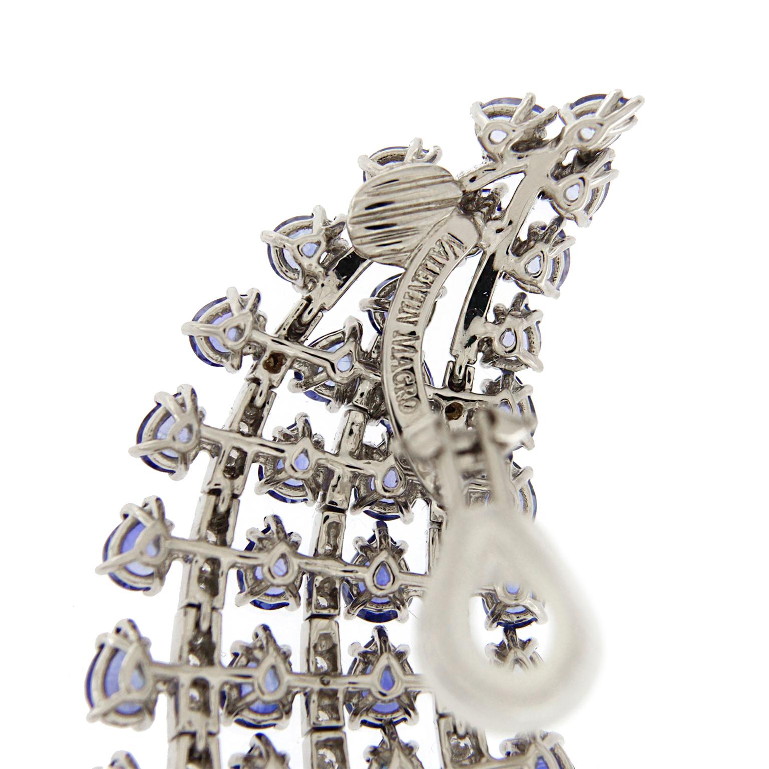 Women's Sapphire and Diamond 18K White Gold Fan Earrings For Sale