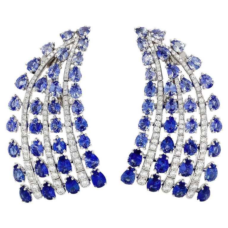 Sapphire and Diamond Fan Earrings For Sale