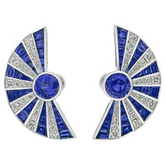 Sapphire and Diamond Fan Earrings