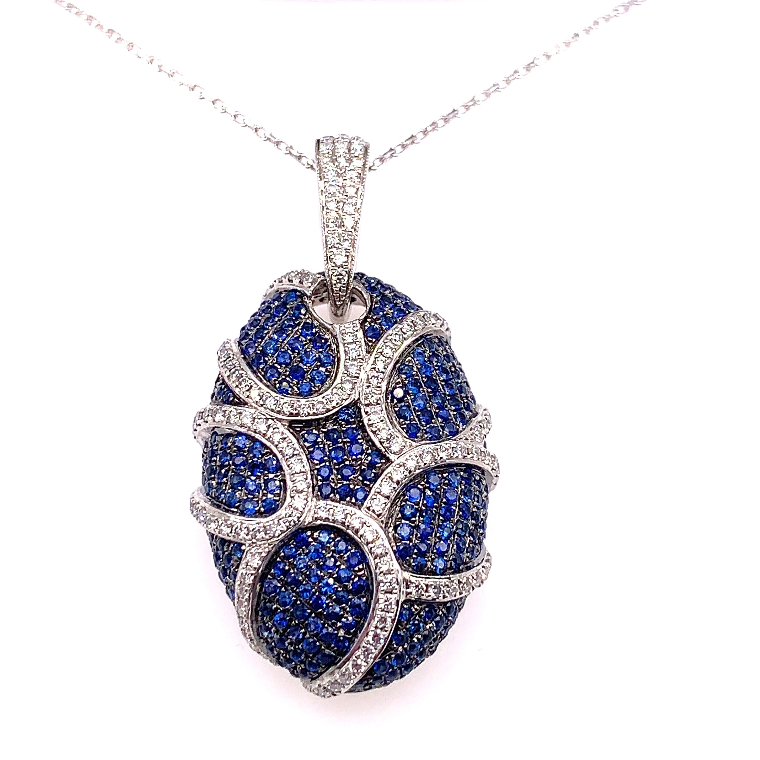 Brilliant Cut Sapphire and Diamond Fancy 18KW Gold Pendant For Sale