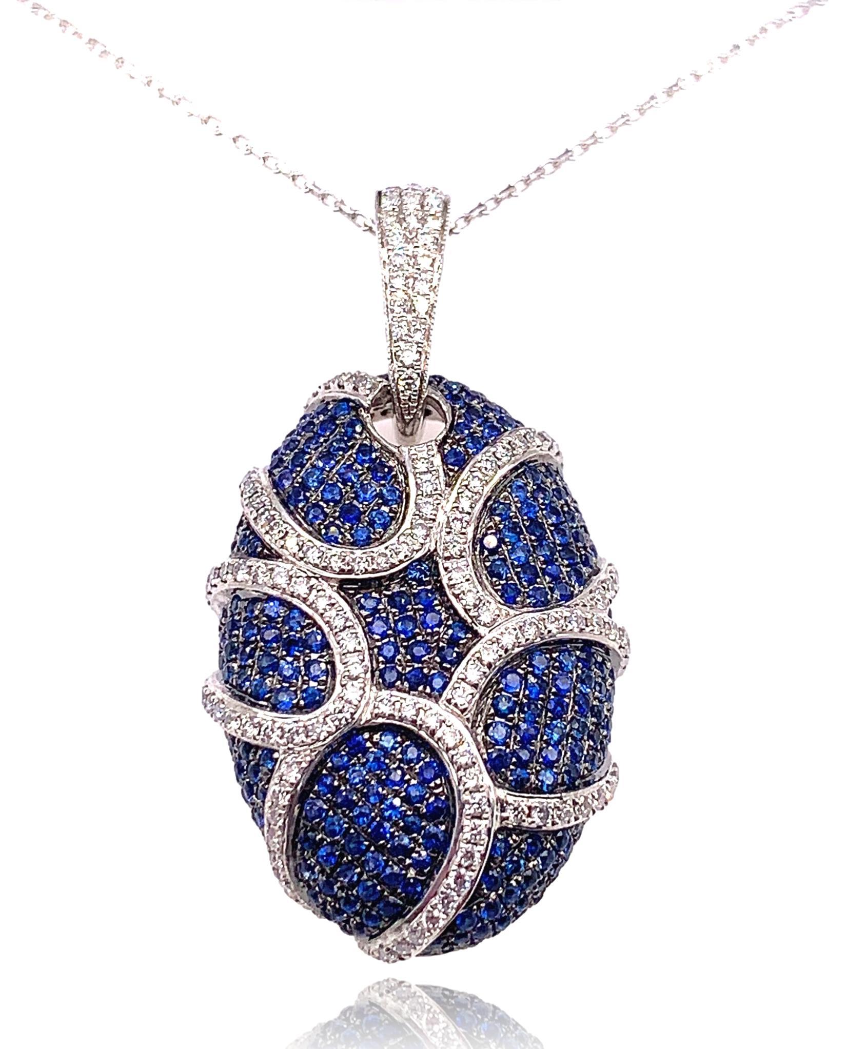 Sapphire and Diamond Fancy 18KW Gold Pendant In New Condition For Sale In New York, NY
