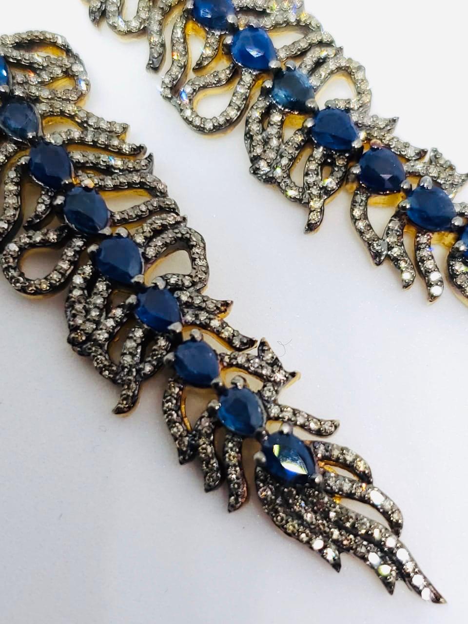 Sapphire and Diamond Feather Earrings In Excellent Condition For Sale In London, GB