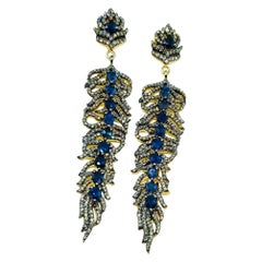 Sapphire and Diamond Feather Earrings