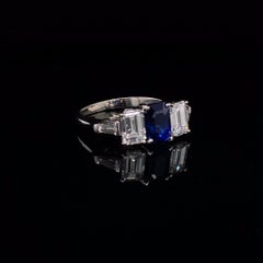 Sapphire and Diamond Five-Stone 18 Karat White Gold Five-Stone Engagement Ring