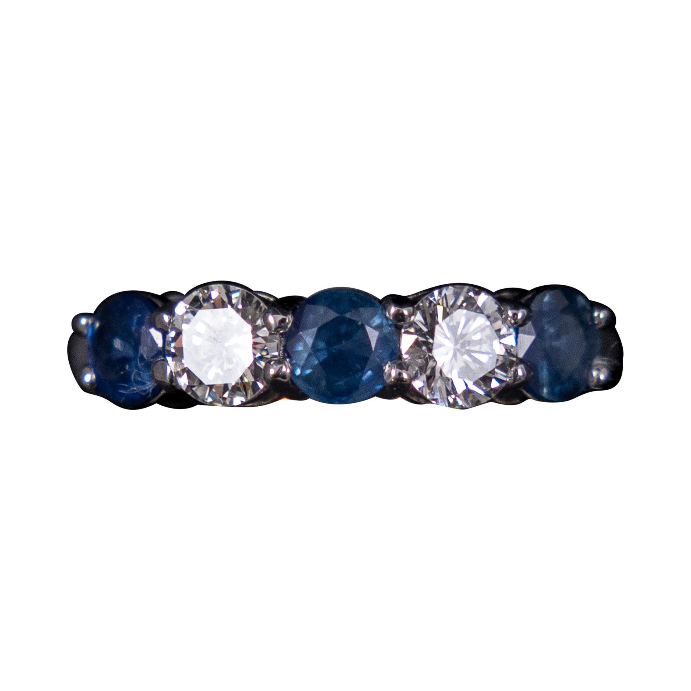 Bague de fiançailles et de mariage en or blanc 18K à cinq pierres en saphir et diamant en vente