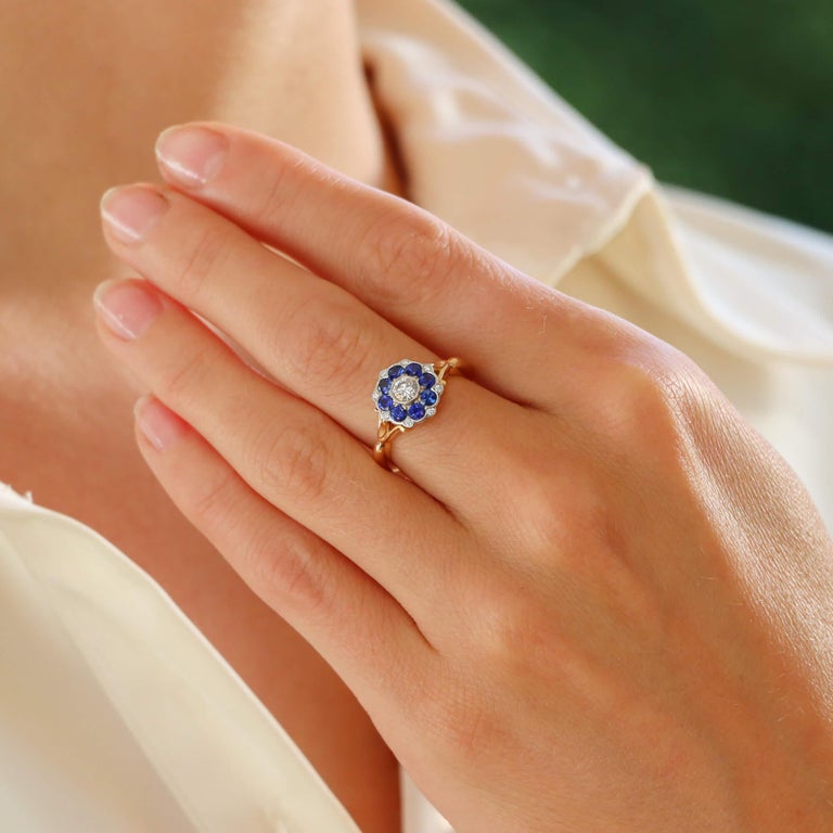 Sapphire and Diamond Floral Cluster Ring in 18k Rose and White Gold For