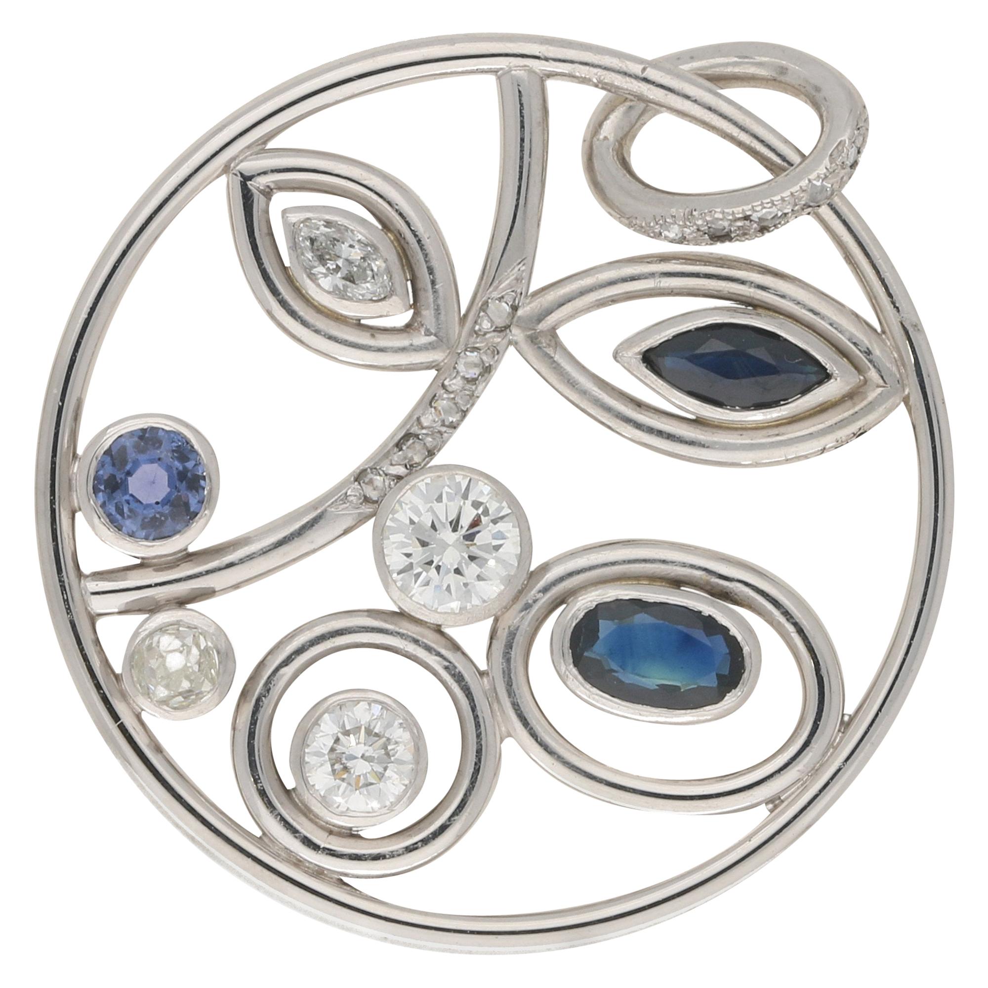 Sapphire and Diamond Floral Pendant Set in 18 Karat White Gold