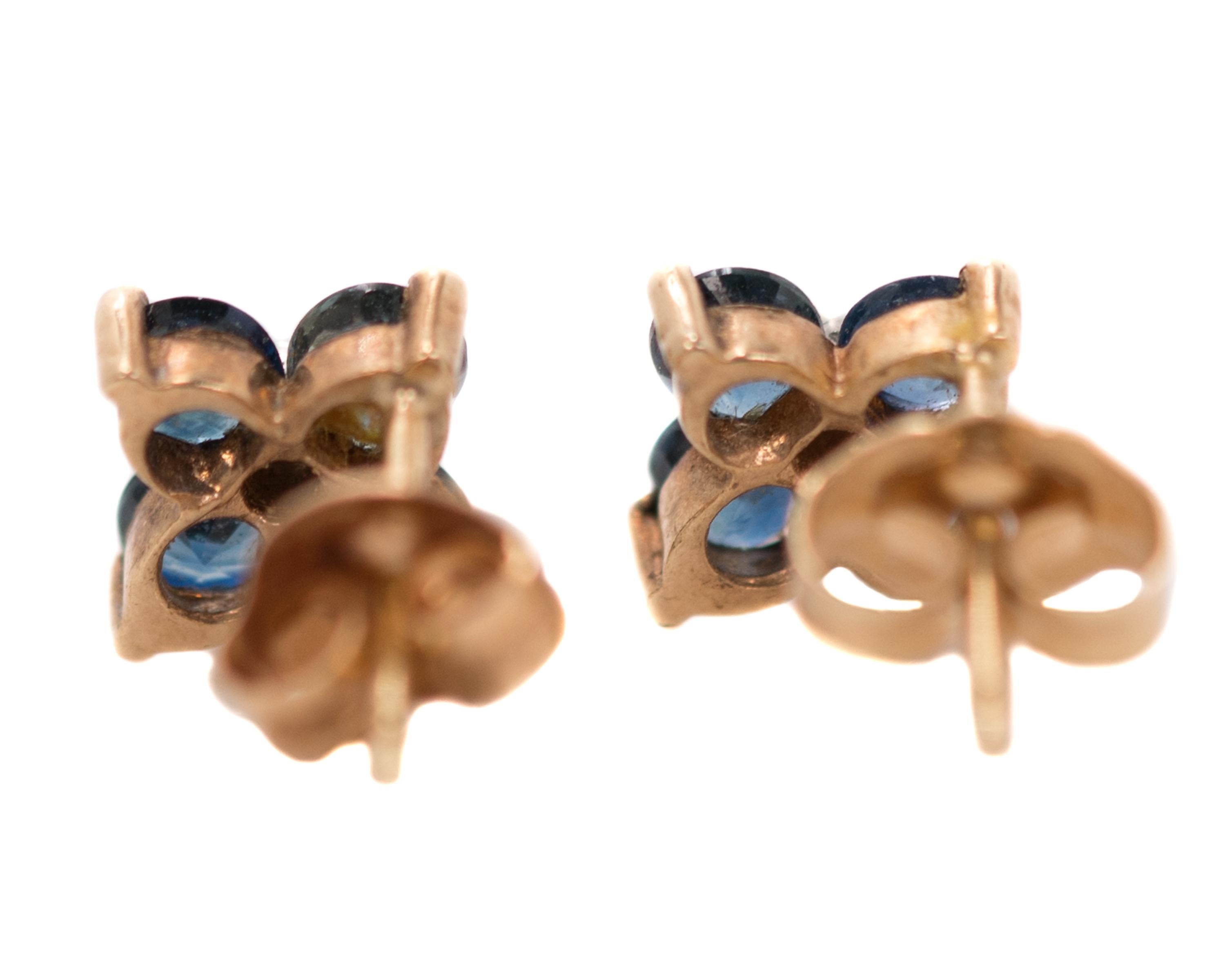 Contemporary Sapphire and Diamond Floral Stud Earrings in 14 Karat Yellow Gold, White Gold