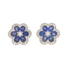 Sapphire and Diamond Floral Stud Earrings Yellow and White Gold