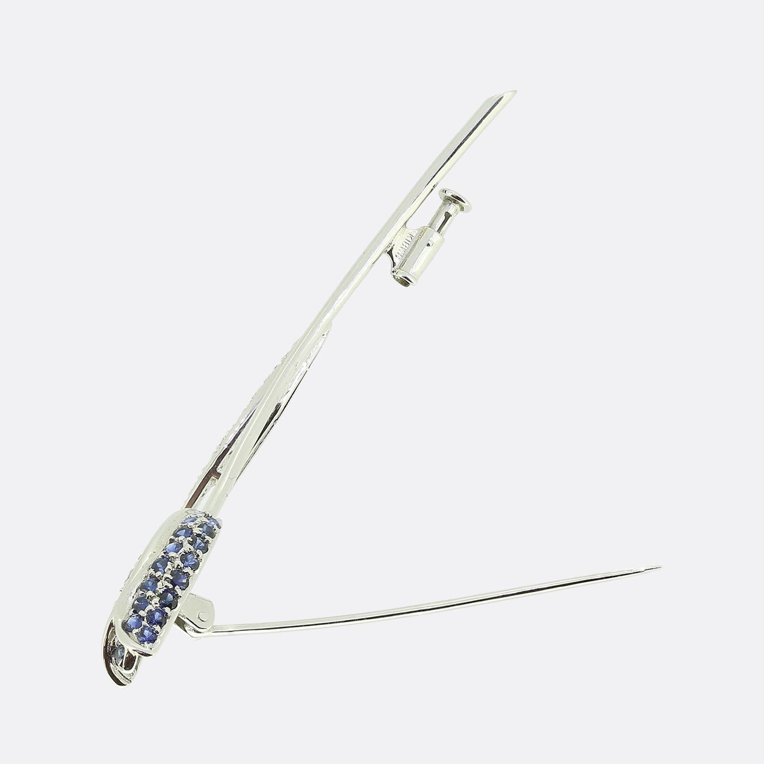 Round Cut Sapphire and Diamond Flower Brooch For Sale