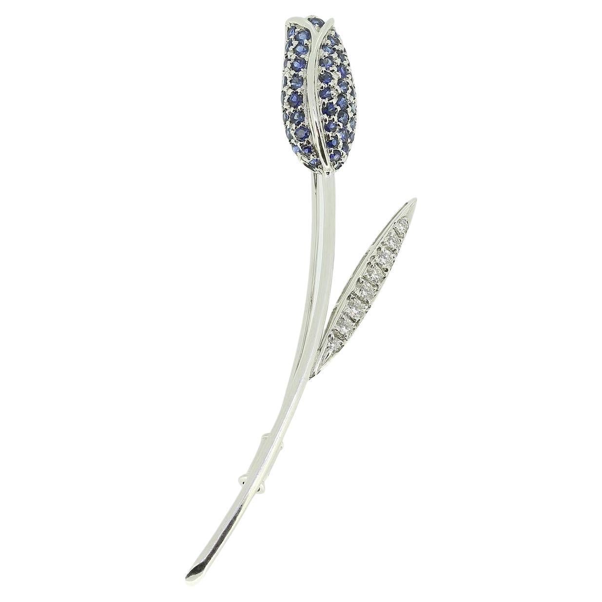 Sapphire and Diamond Flower Brooch