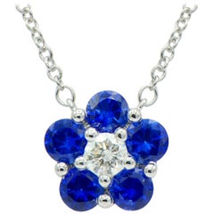 Sapphire and Diamond Flower Cluster Necklace