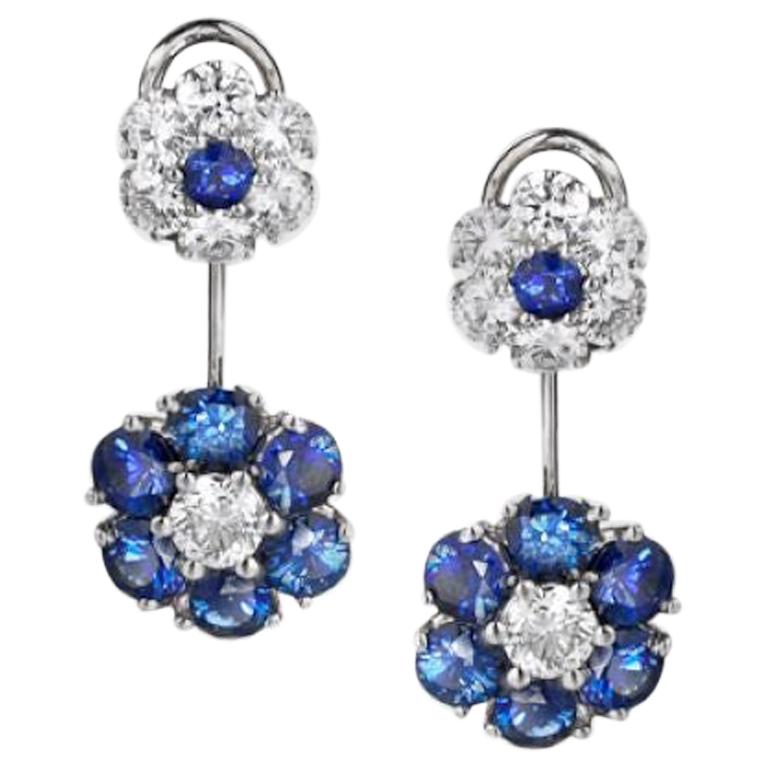 Auction - Sapphire and Diamond Flower Drop Earrings For Sale