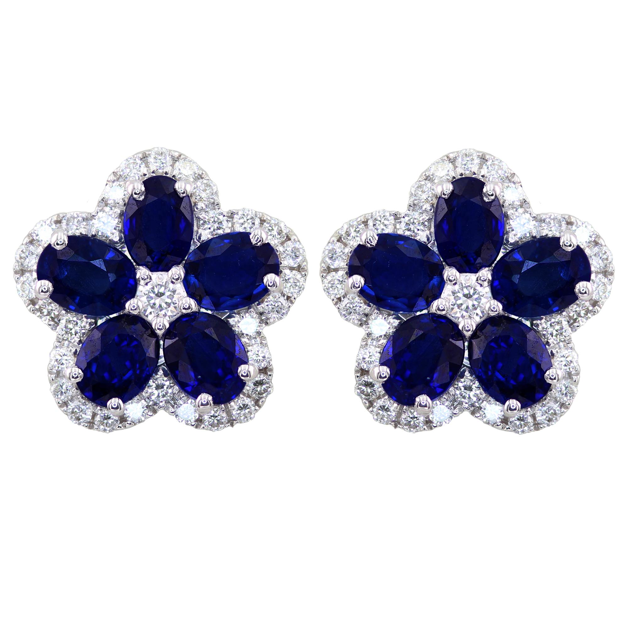 Sapphire and Diamond Flower Earrings Set in 18K For Sale