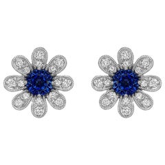 Sapphire and Diamond Flower Earstuds