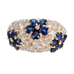 Graff Sapphire and Diamond Flower Motif Dome Ring