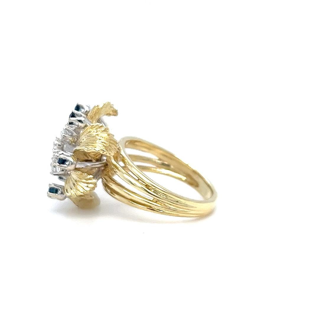 Blumenring mit Saphir und Diamant Damen im Angebot