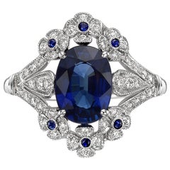 Sapphire and Diamond Flower Ring