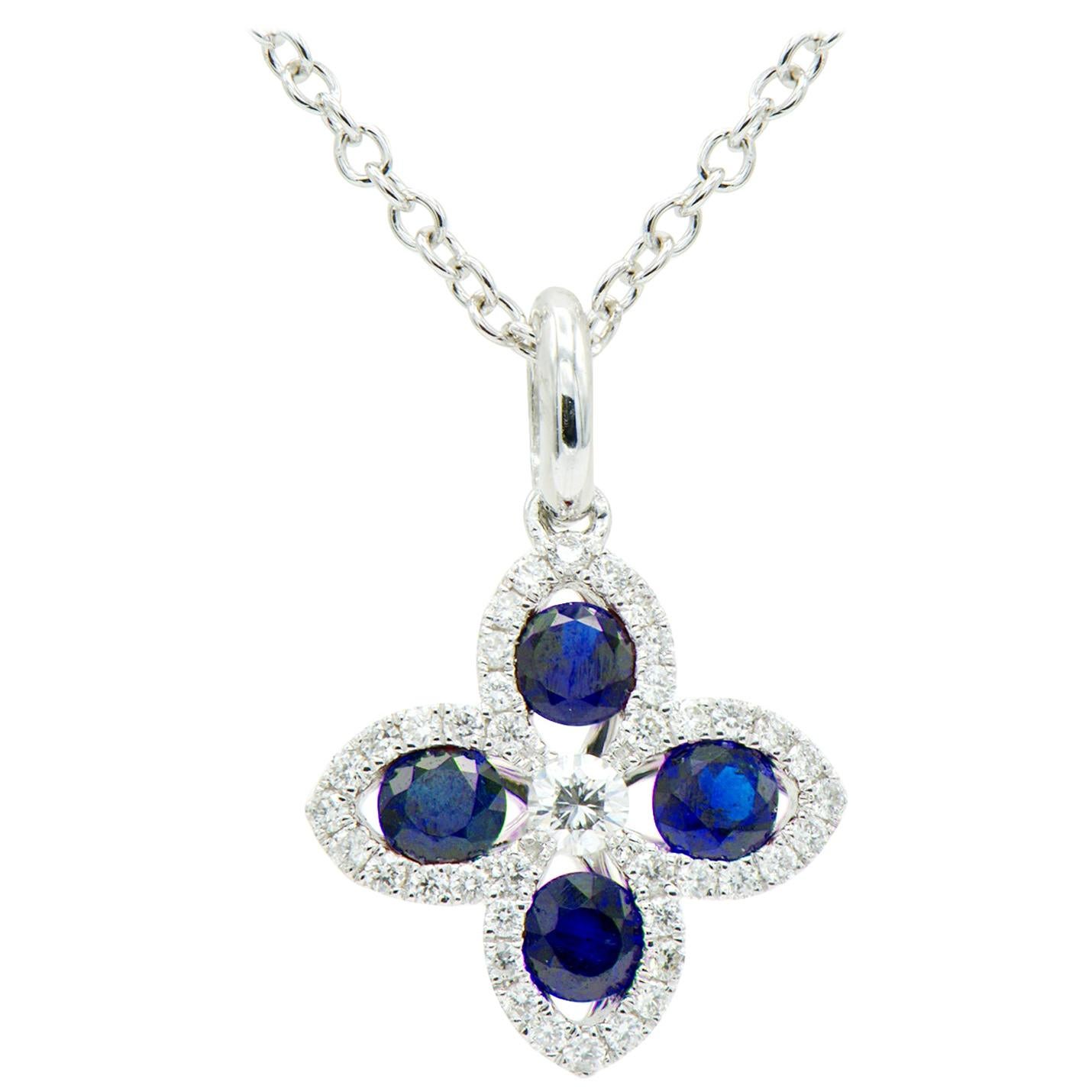 Sapphire and Diamond Four Leaf Pendant For Sale