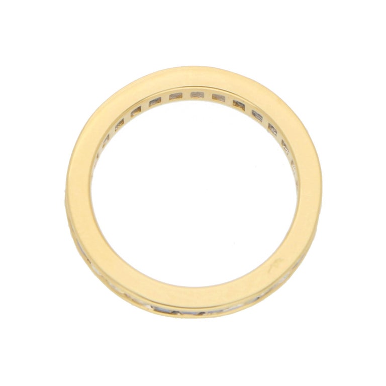 Women's or Men's Sapphire and Diamond Full Eternity Ring in 18 Karat Yellow Gold For Sale