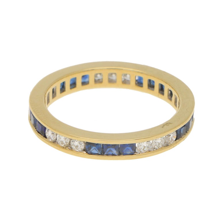 Sapphire and Diamond Full Eternity Ring in 18 Karat Yellow Gold For Sale 1