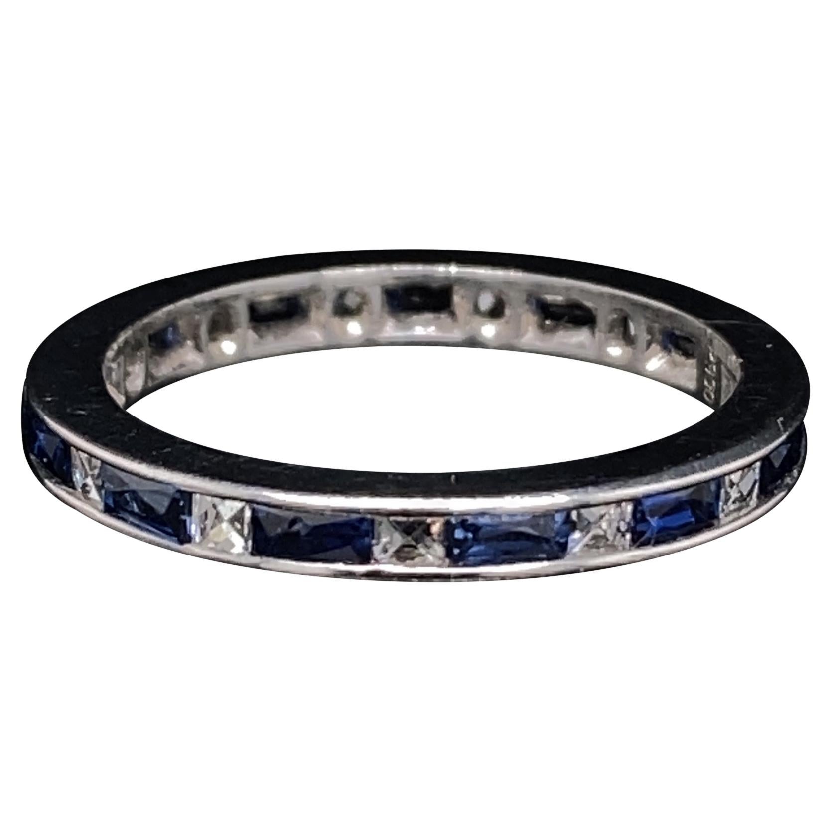 Sapphire and Diamond Full Eternity Ring Platinum For Sale