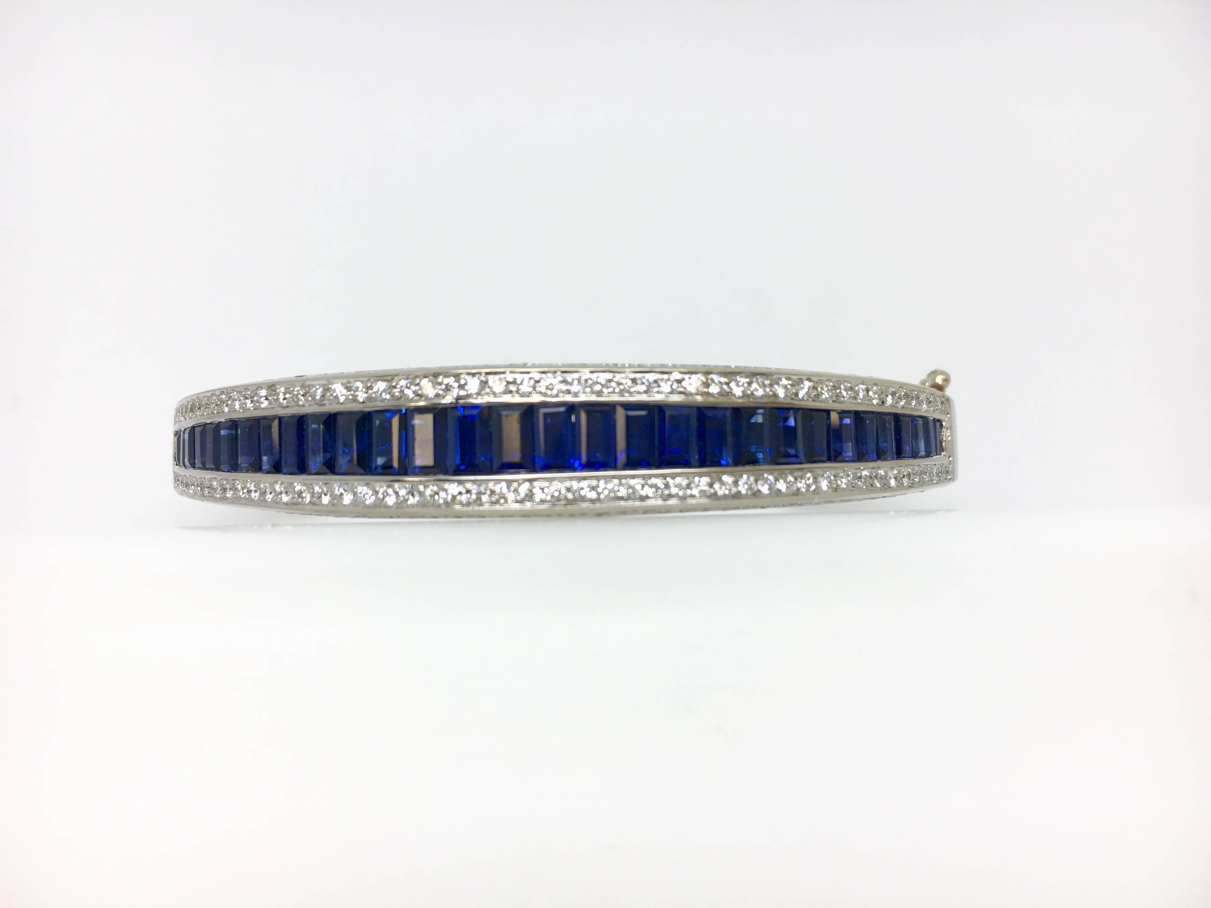 Modern Sapphire and Diamond Gold Bangle Bracelet For Sale