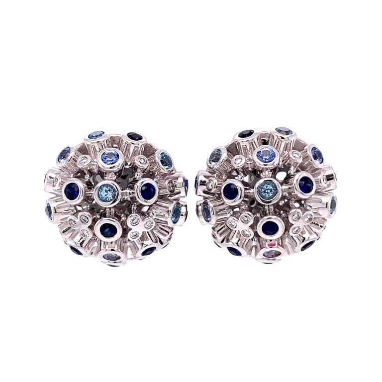 Sapphire and Diamond Gold Dome Cluster Earrings Estate Fine Jewelry For ...