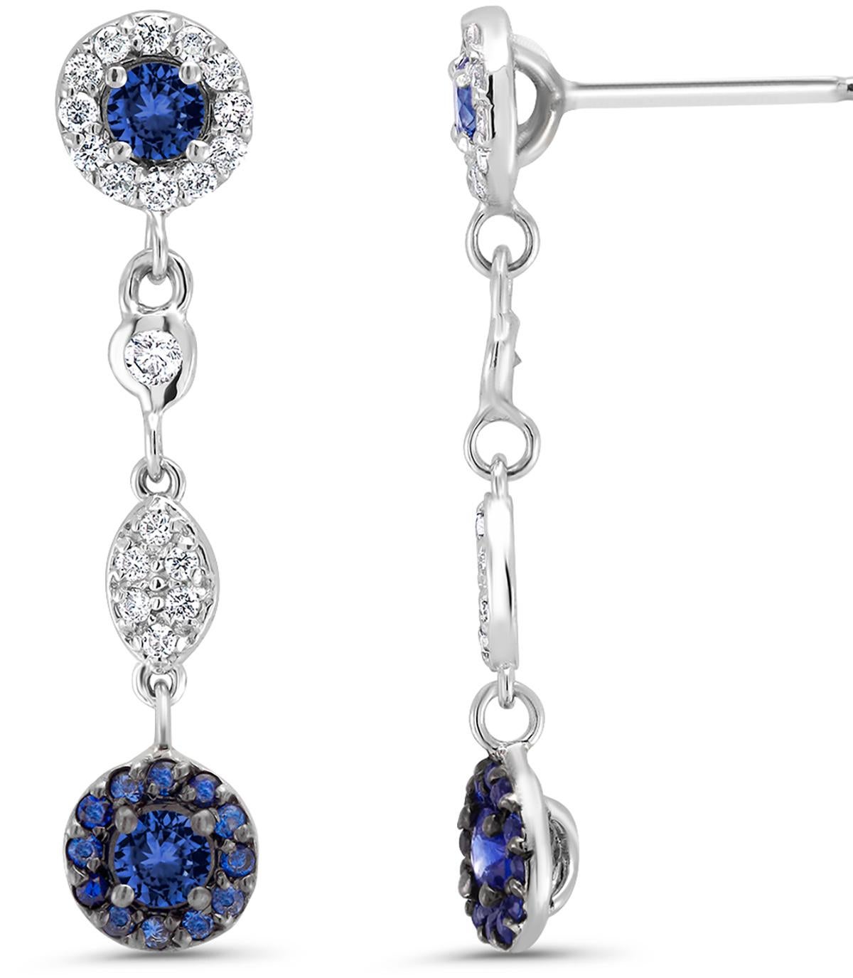 Round Cut Sapphire and Diamond Gold One Inch Long Drop Earrings Weighing 1.70 Carat 